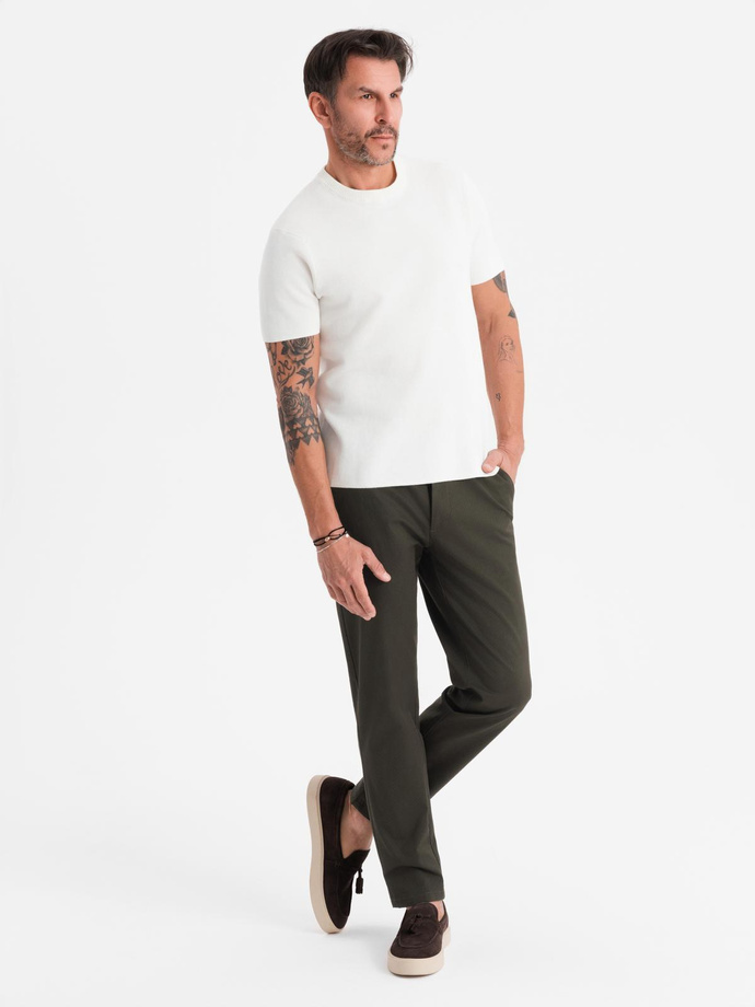 Pánské chino kalhoty REGULAR FIT s jemnou strukturou - tmavě zelené V4 OM-PACP-0184