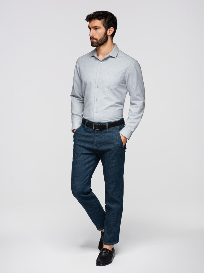 Men's classic regular fit shirt - grey melange V2 K694