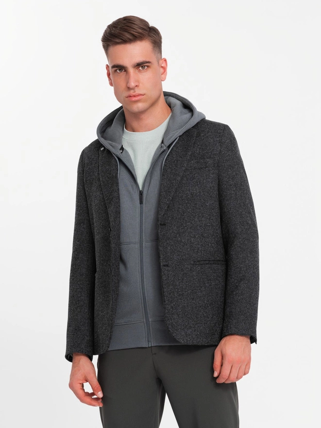 Sacou casual pentru bărbați cu ac decorativ pe rever - grafit melange V2 OM-BLZB-0120