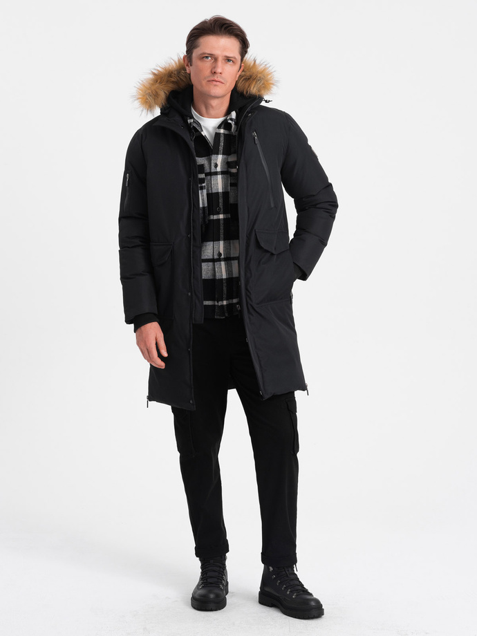 Jachetă de iarnă pentru bărbați Alaskan cu blană detașabilă de la glugă - negru V2 OM-JALJ-0148