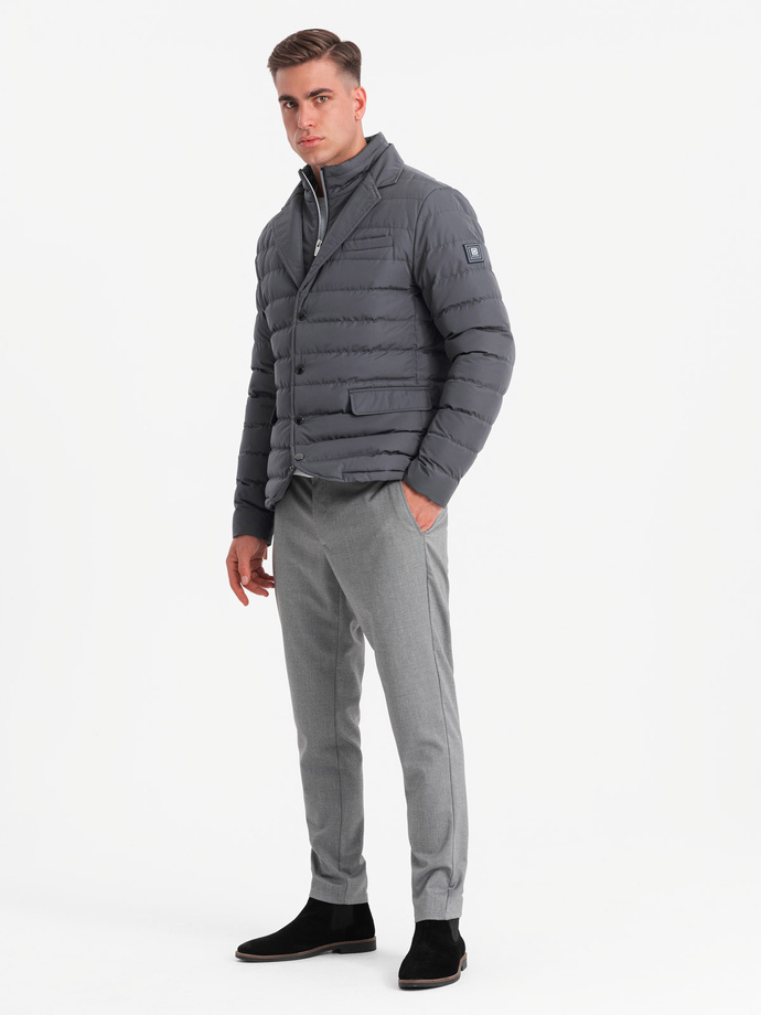 Men's quilted jacket with jacket cut - graphite V2 OM-JALP-0188