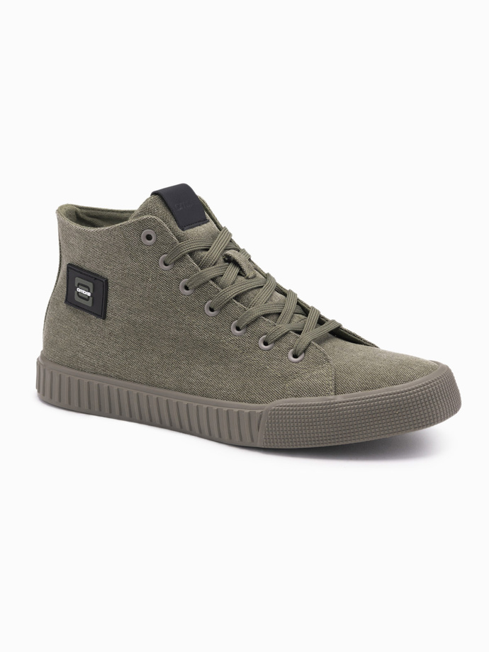 Men's high top canvas sneakers shoes - olive V2 OM-FOTH-0186