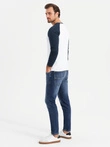 Manșon lung pentru bărbați cu mâneci raglan contrastante - alb și navy V1 OM-LSCL-0105