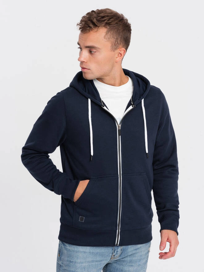 BASIC men's zip-up hoodie - navy blue V2 OM-SSBZ-0118