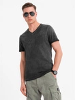 Tricou bărbătesc din bumbac cu logo dublu imprimat - albastru marin V3 OM-TSPT-0211