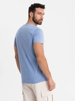 BASIC men's classic cotton T-shirt with a serape neckline - blue V20 OM-TSBS-0237