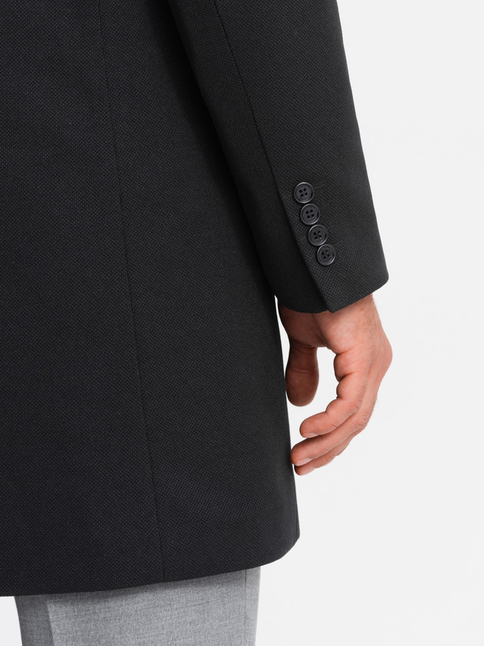 Fitted structured men's high collar coat - black V1 OM-COWC-0117