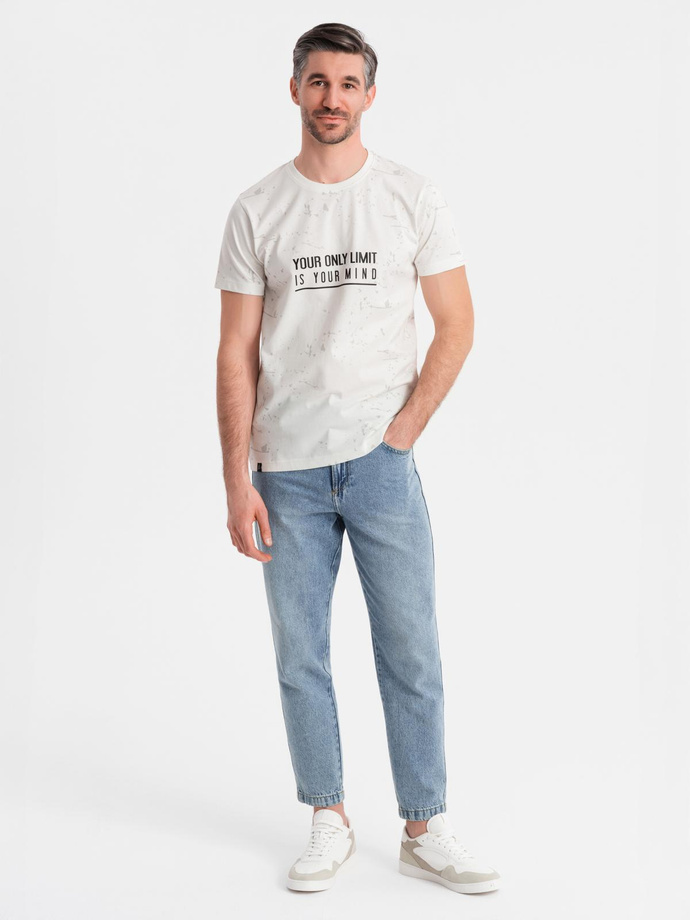 Tricou din bumbac imprimat cu decolteu rotund - negru V2 OM-TSFP-0225