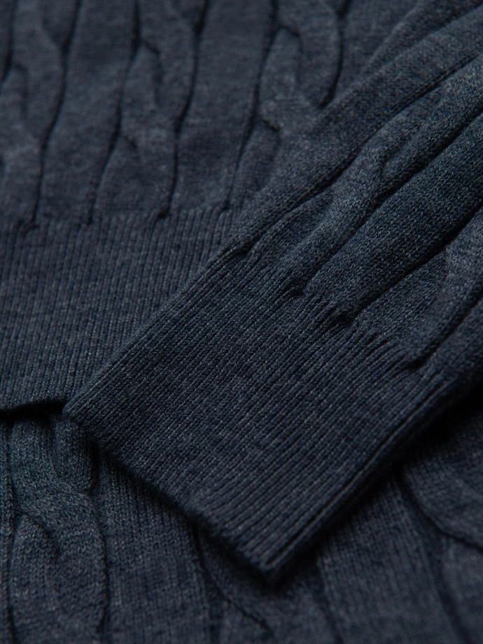 Men's turtleneck sweater with checkered weave - navy blue V3 OM-SWTN-0157