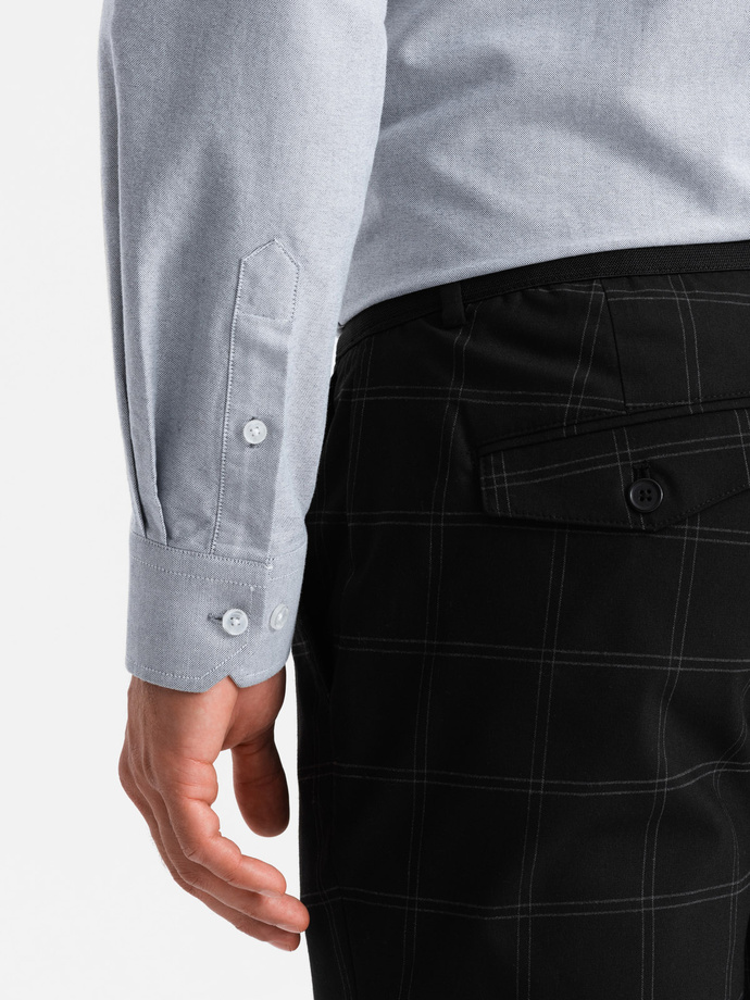 Cămașă oxford elegantă pentru bărbați cu broderie și buzunar - gri deschis V2 OM-SHOS-0173