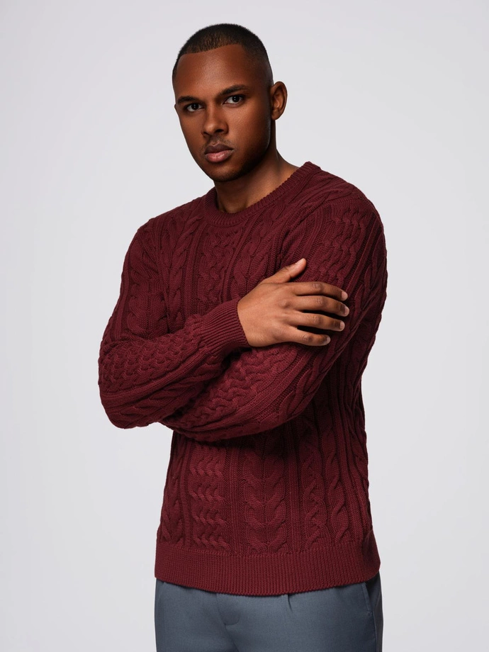Elegant men's sweater with interesting weave - maroon V6 OM-SWSW-0173