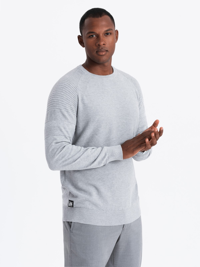 Men's raglan sweater with ribbed sleeves - grey melange V3 OM-SWSW-0144