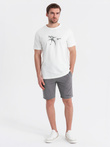 Fitted men's printed short sweat shorts - grey V3 OM-SRSK-0138