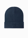 Men's knitted beanie hat with embroidered inscription - navy blue V3 OM-ACWH-0120