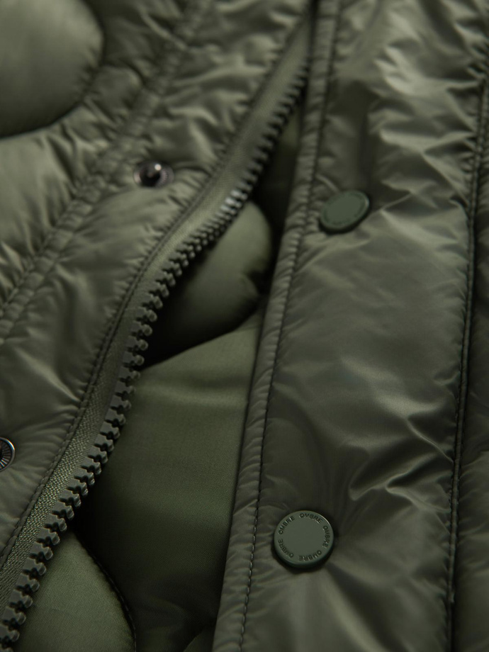 Men's quilted jacket in shirt cut - olive V2 OM-JALP-0215