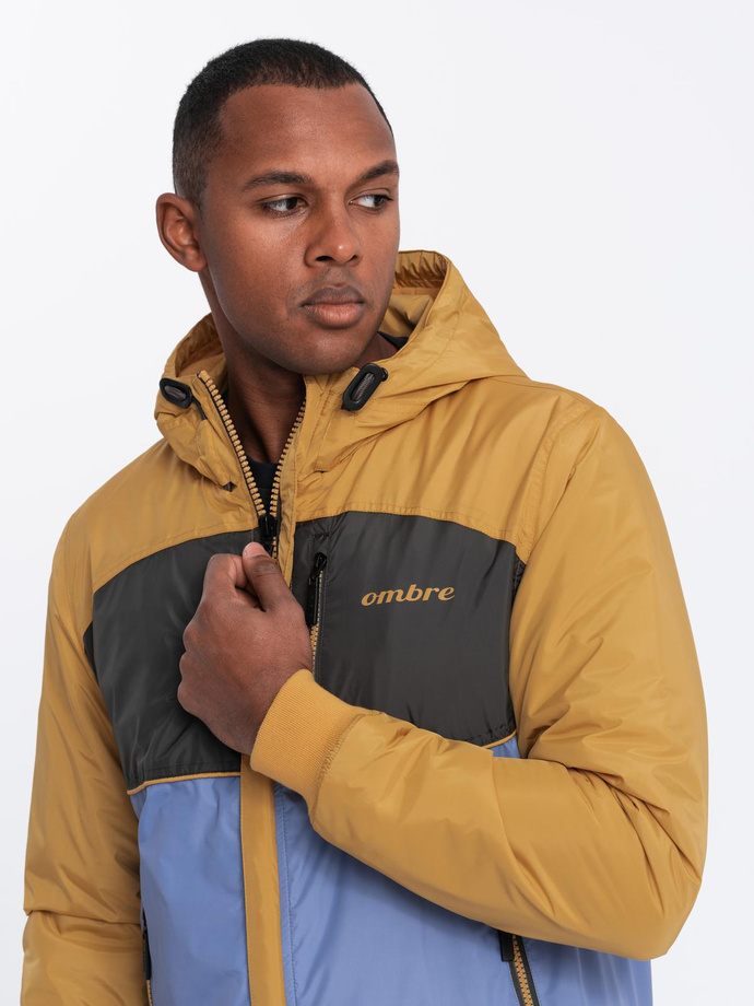 Lightweight colorful men's sports jacket with fleece - blue-mustard V8 OM-JANP-0194