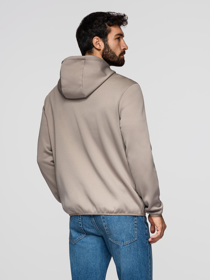 Men's lightweight jacket of combined materials with hood and decorative quilting - ash V3 OM-JANP-0160 