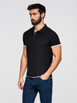 Tricou polo bărbătesc din bumbac cu ornamente contrastante - negru V8 OM-POSS-0113