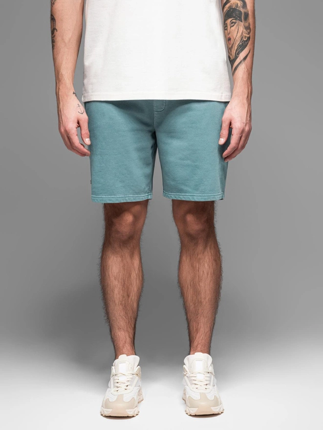 Pánske krátke teplákové šortky RELAXED FIT athleisure štýlu - tyrkysové V1 OM-SRWS-0122