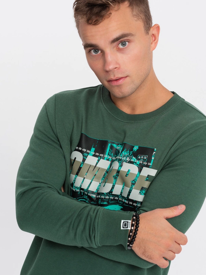 Men's printed over-the-head sweatshirt - green V2 OM-SSPS-0156