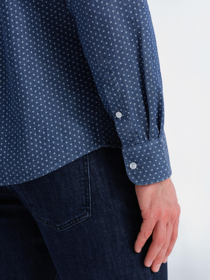 Cămașă bărbătească din bumbac cu model SLIM FIT - albastru marin V6 OM-SHCS-0151