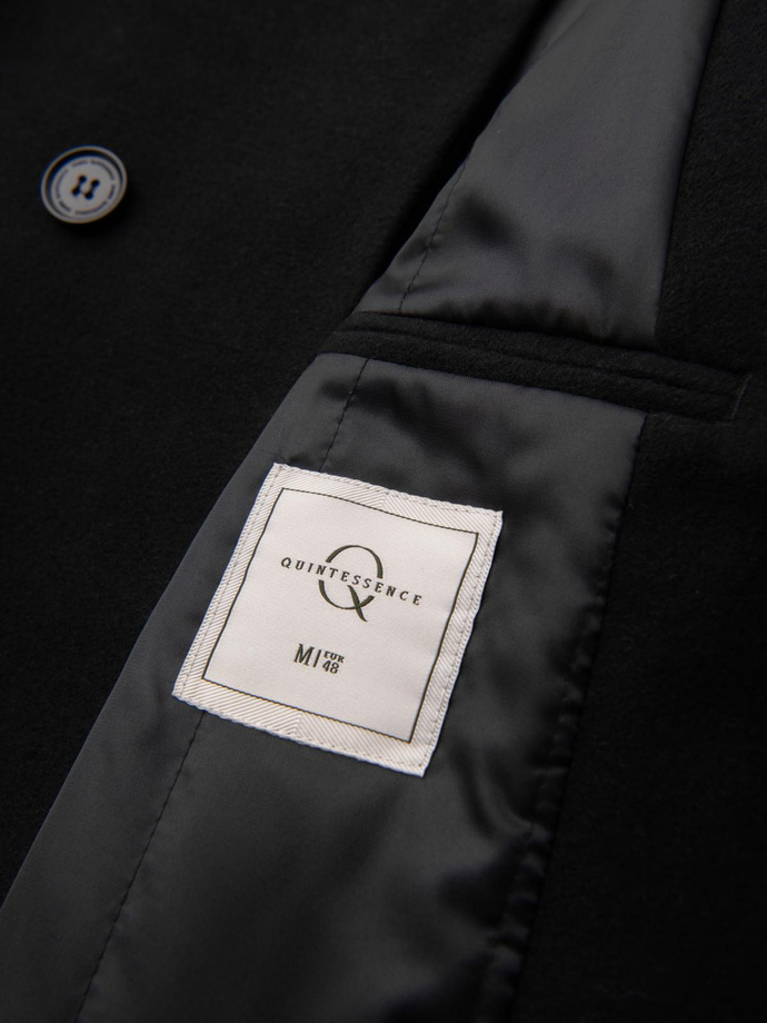 Palton bărbătesc cu guler înalt și închidere asimetrică - negru V2 OM-COWC-0141