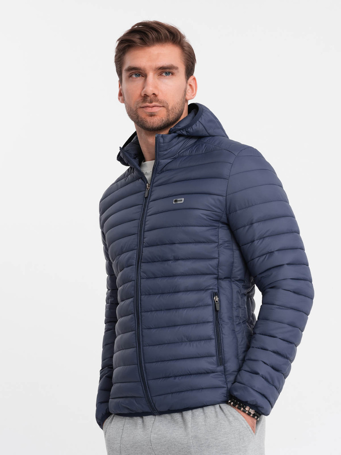 Men's quilted bagged jacket - navy blue V1 OM-JALP-0156