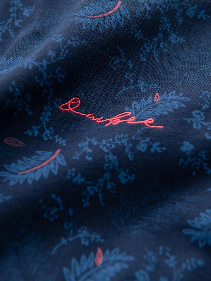 Pánské bavlněné tričko s květinovým motivem - tmavě modré V1 OM-SHCS-0159