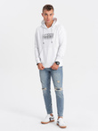 Men's unlined hooded sweatshirt with print - white V1 OM-SSPS-0153