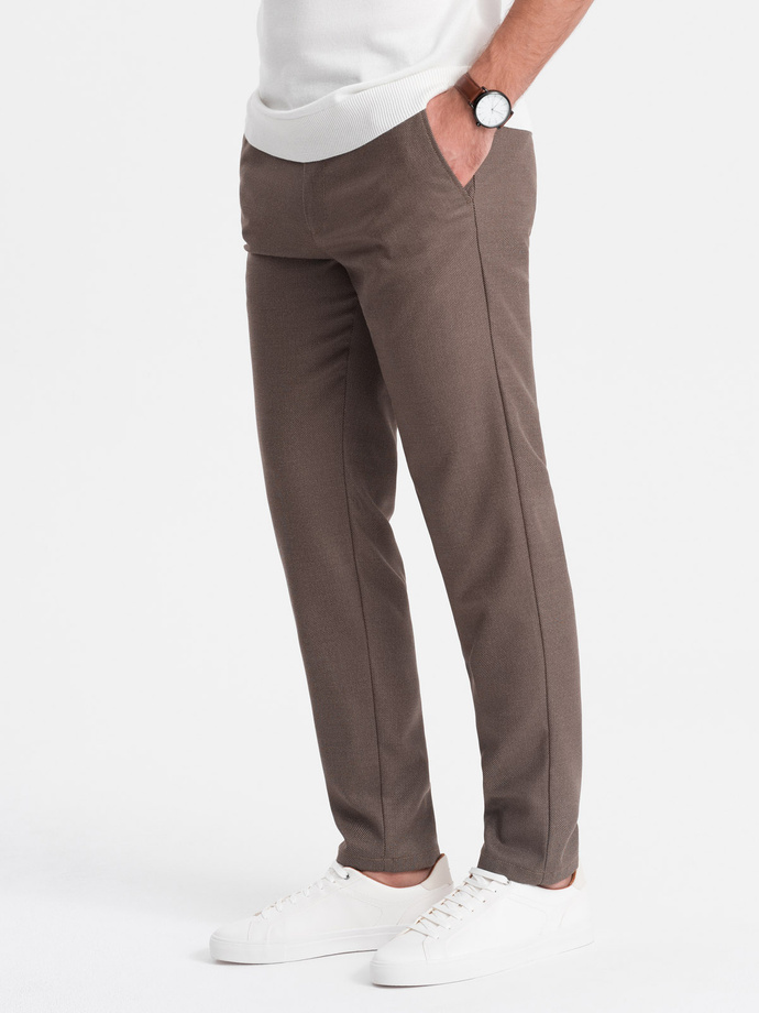 Men's classic chino SLIM FIT pants - dark beige V2 OM-PACP-0182