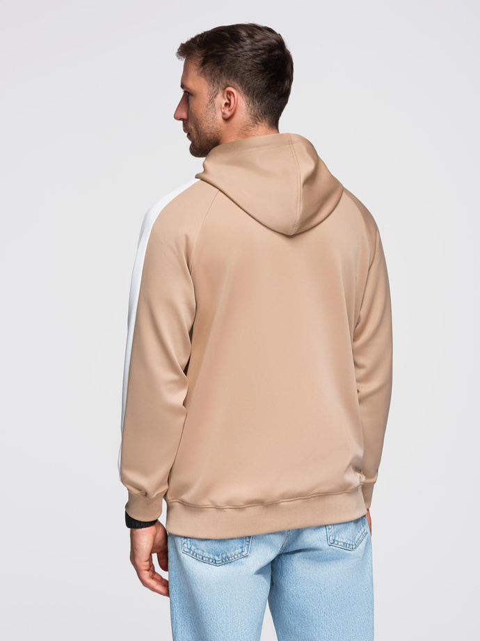 Unzipped men's hooded sweatshirt with piping - beige V4 OM-SSZP-0210