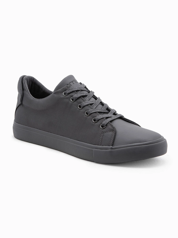 Casual one-color men's sneakers with combined materials - gray V5 OM-FOCS-0105