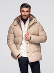 Men's puffer jacket with check lining - beige V2 OM-JAHP-0205