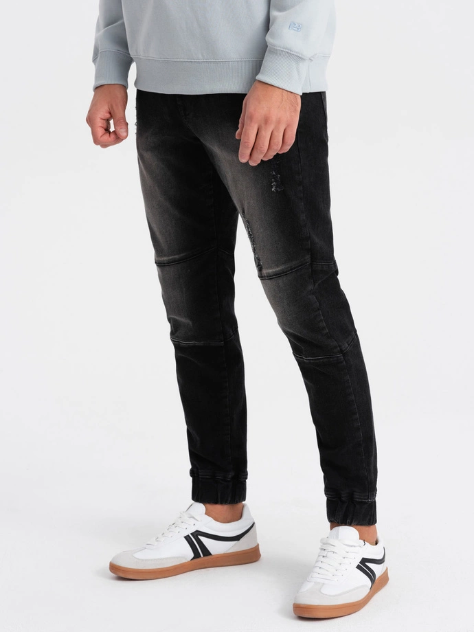Pantaloni JOGGER marmorat pentru bărbați, cu fricțiune - negru V2 OM-PADJ-0153