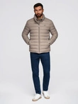 Men's quilted jacket with two fasteners - dark beige V4 OM-JALP-0231