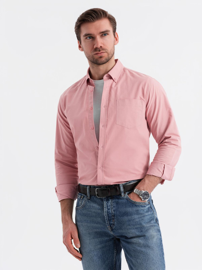 Men's REGULAR FIT cotton shirt with pocket - pink V3 OM-SHOS-0153