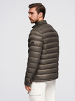 Classic quilted men's jacket with stand-up collar - olive V3 OM-JALP-0261