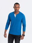 Men's longsleeve with buttons at the neckline - blue V2 OM-LSCL-0107