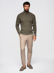 Men's turtleneck sweater with checkered weave - olive V2 OM-SWTN-0157