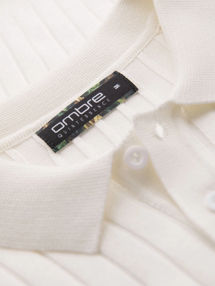 Pánská polokošile SLIM FIT z viskózy se svislými pruhy - broken white V3 OM-POSS-0143