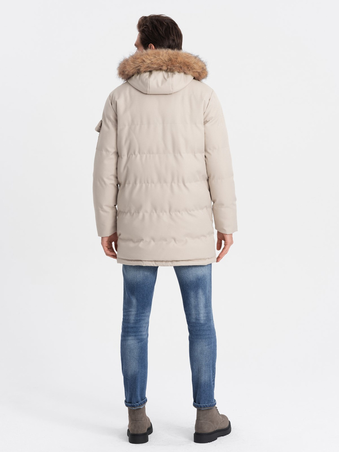 Men's winter parka jacket - beige V5 OM-JALJ-0132