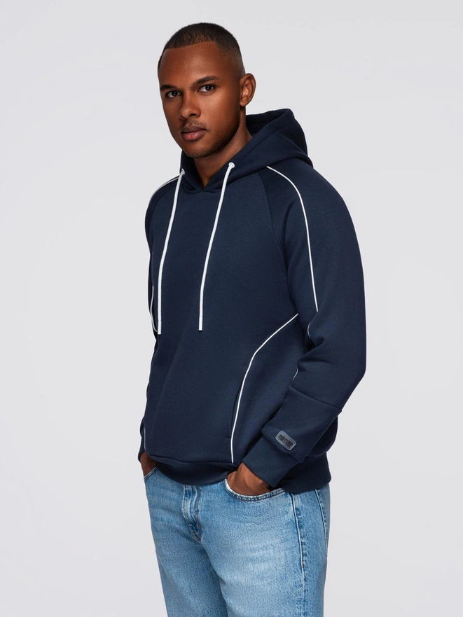Unbuttoned men's sweatshirt with stand-up collar and hood - black V1 OM-SSZP-0216