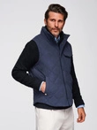 Men's peach effect quilted sleeveless jacket - navy blue V2 OM-JAVJ-0277