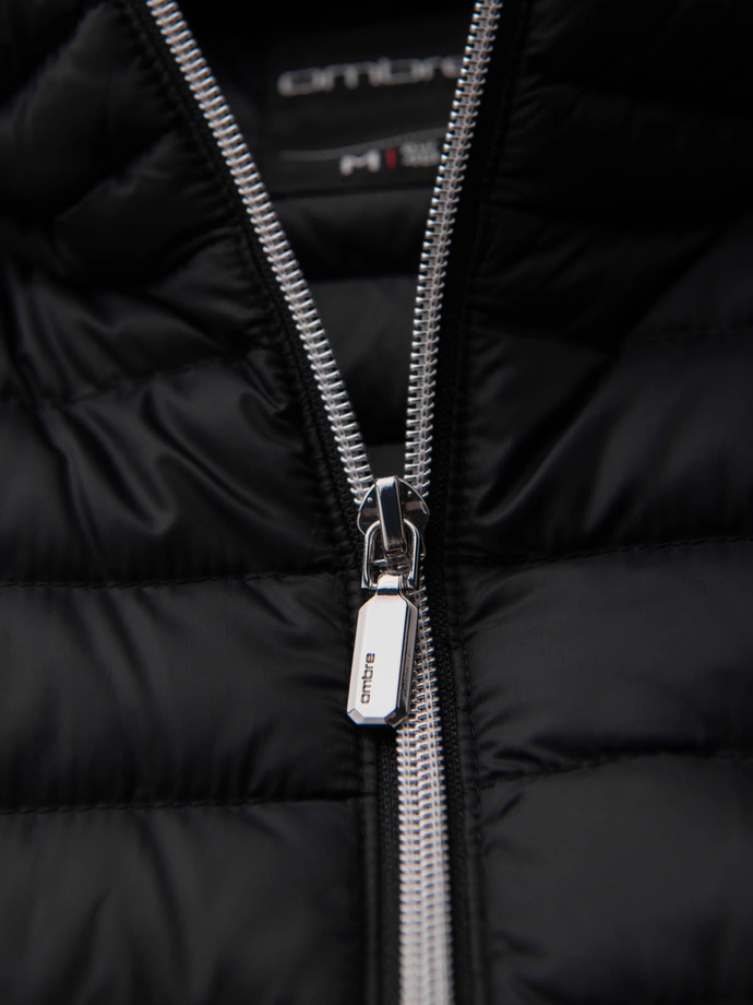 Vyriška itin lengva natūralių pūkų striukė su dėklu - juoda V1 OM-JALP-0211