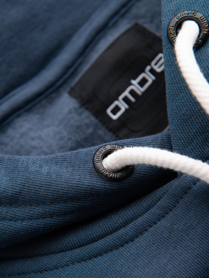 Men's sports hoodie with large print - navy blue V2 B1714