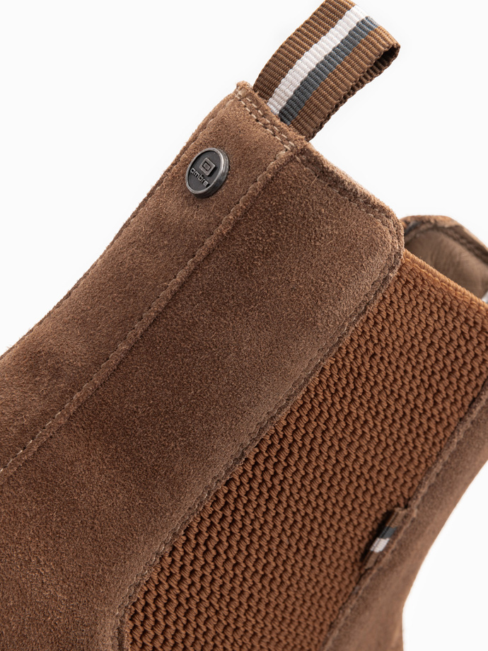 Pantofi bărbătești de top din piele de căprioară - maro deschis V4 OM-FOBO-0173