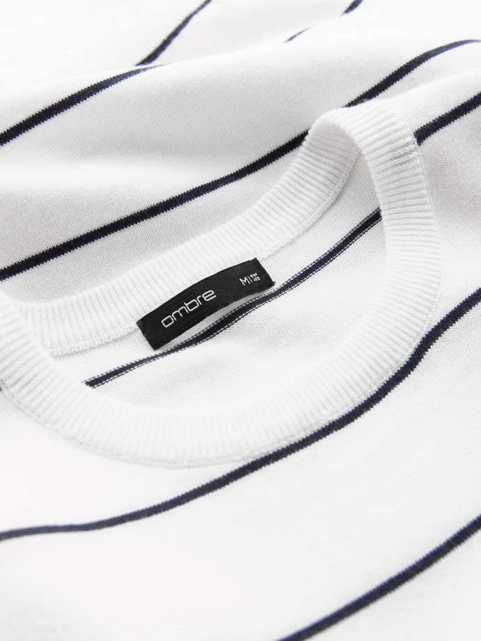 Vyriškas laisvalaikio džemperis su horizontaliais dryžiais - kreminis V2 OM-SWSW-0143