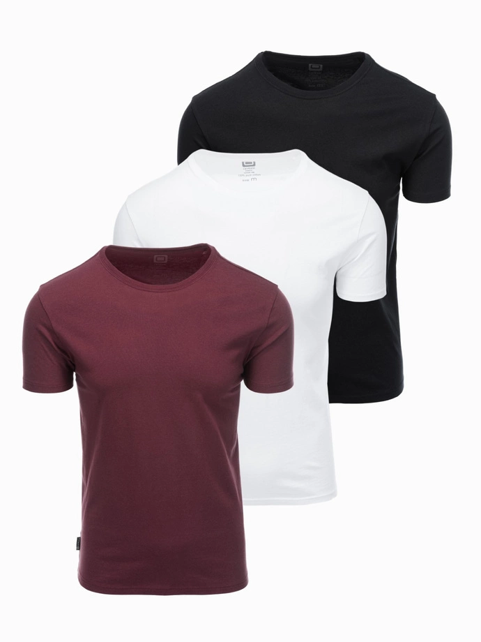 BASIC men's cotton t-shirt set with round neckline - black/white/maroon V6 OM-TSBS-0232