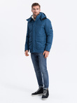 Men's insulated jacket with hood - dark blue V4 OM-JAHP-0128