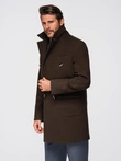 Men's double-breasted coat with decorative buttons - dark brown V3 OM-COWC-0137